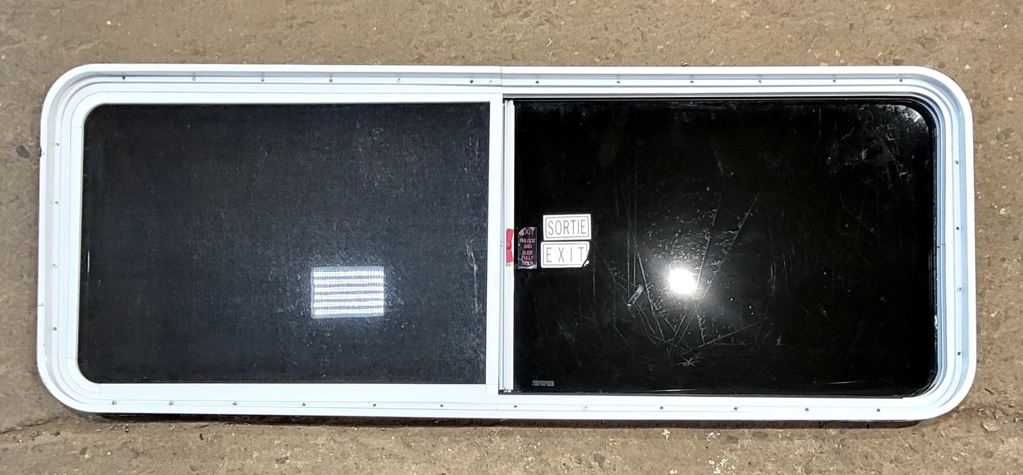 Used White Radius Emergency Opening Window : 59 1/2 W x 21 1/2 H x 1 3/4 D
