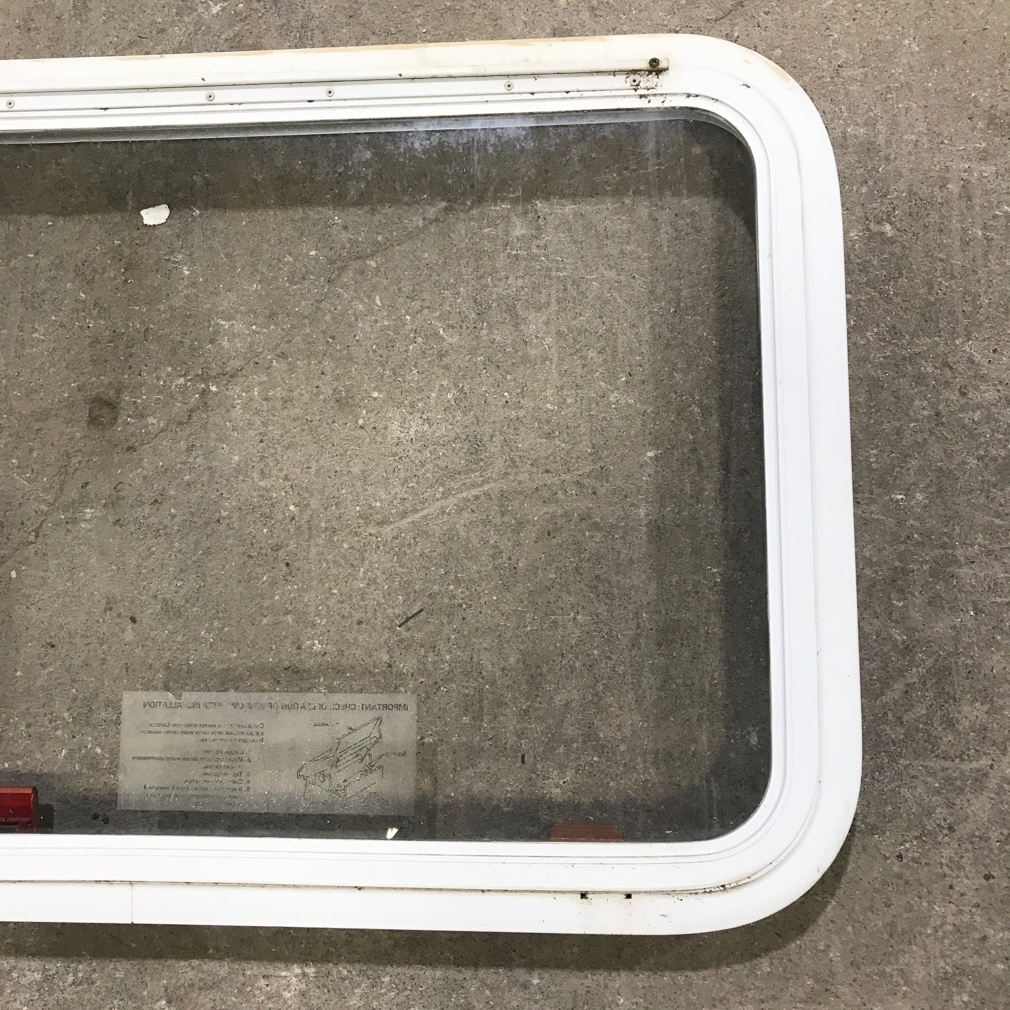 Used White Radius Emergency Opening Window : 35 1/2 W x 21 1/2 H x 1 7/8 D