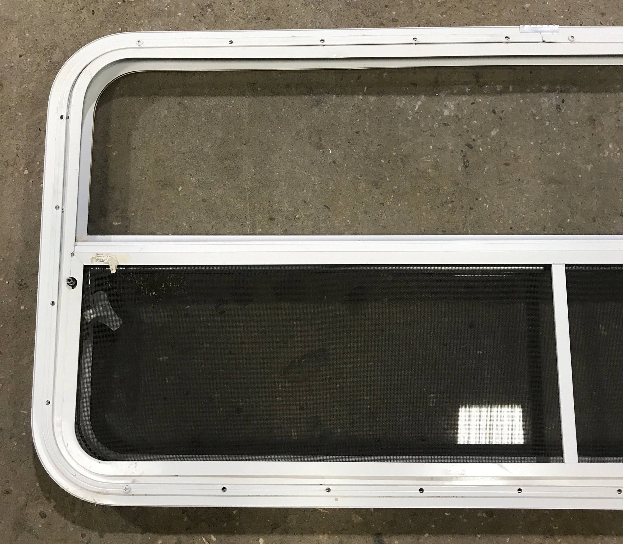 Used White Radius Emergency Opening Window : 47 1/2 W x 21 1/2 H x 1 1/2 D