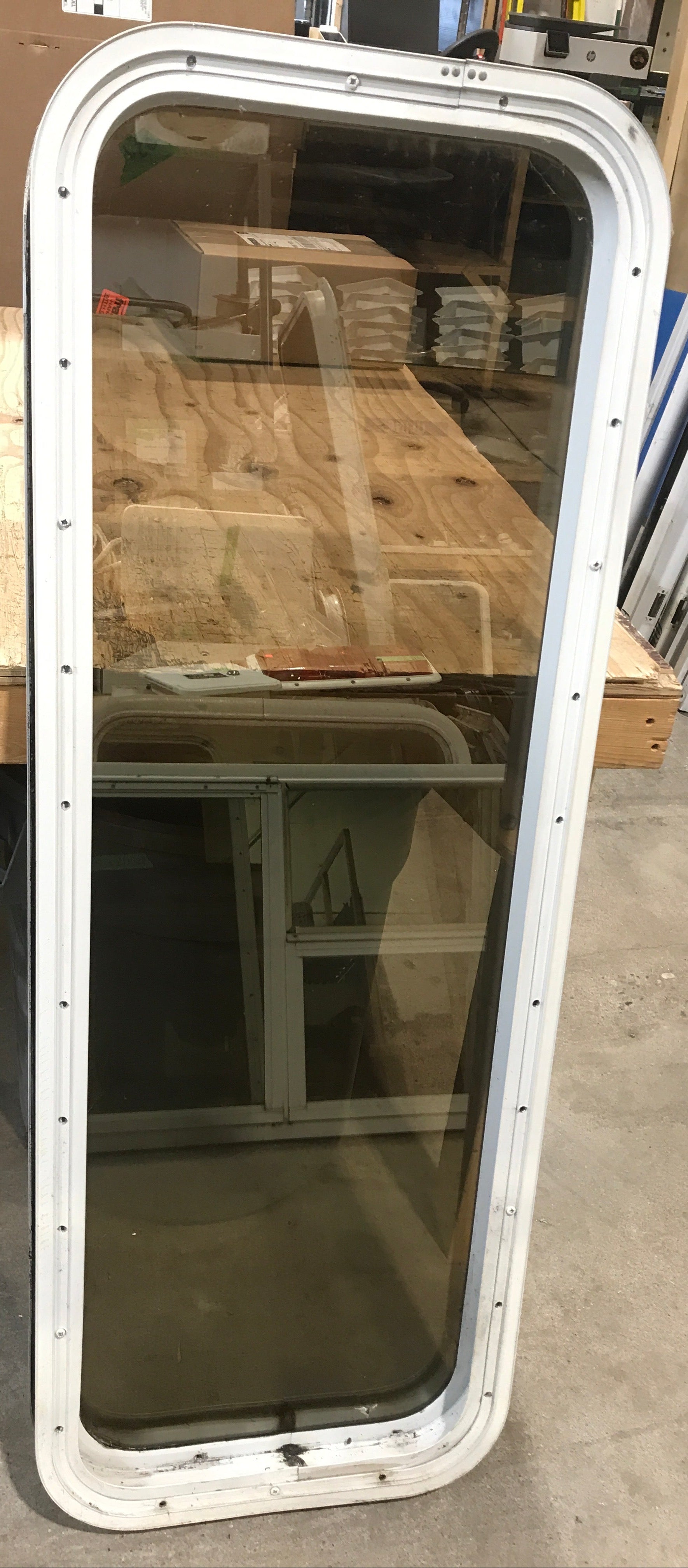 Used White Radius Non Opening Window : 45 1/2 W x 15 1/2 H x 2 D