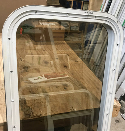 Used White Radius Non Opening Window : 45 1/2 W x 15 1/2 H x 2 D
