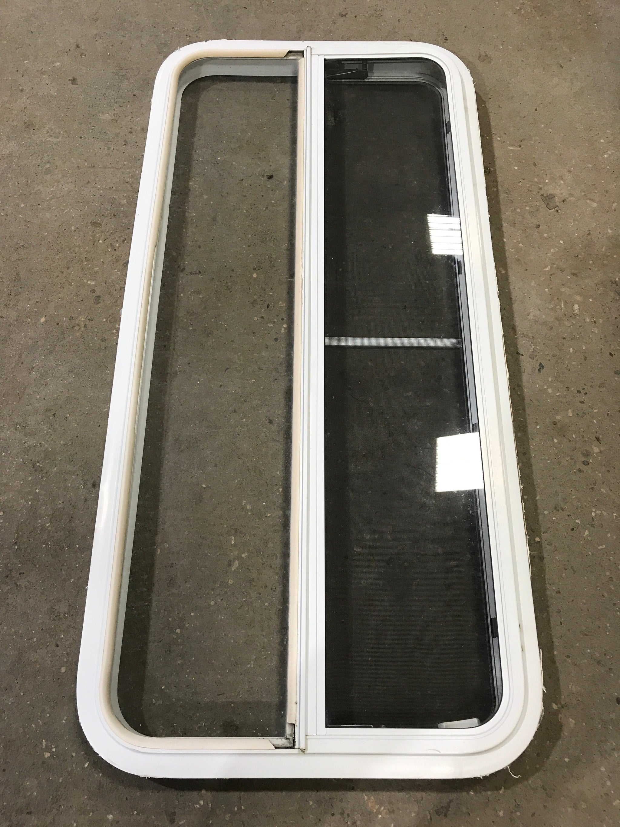Used White Radius Emergency Opening Window : 47 1/2 W x 21 1/2 H x 1 1/2 D