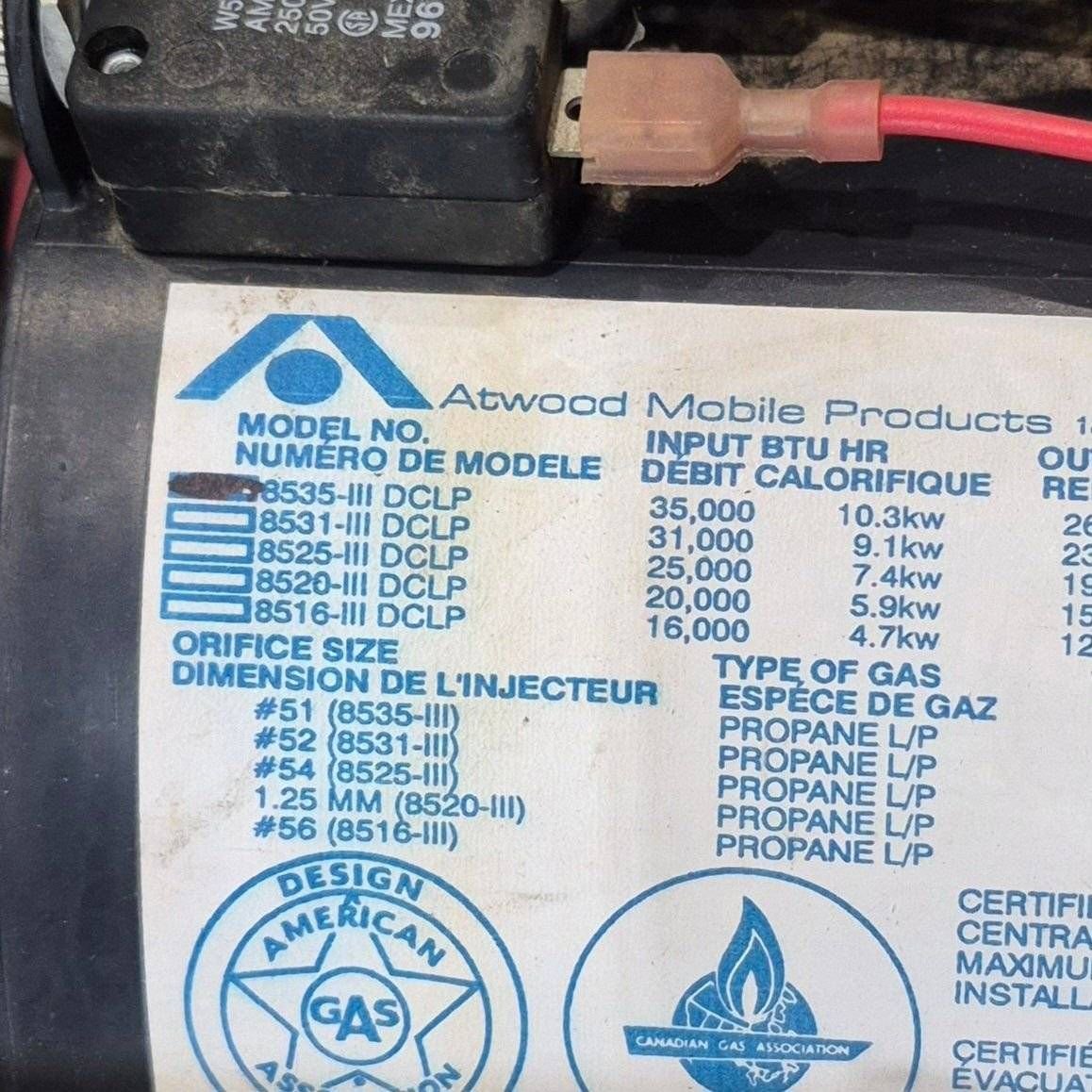 35000 BTU Used Atwood / Hydro Flame RV Propane Furnace - 8535-III-DCLP