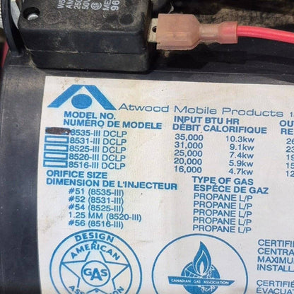 35000 BTU Used Atwood / Hydro Flame RV Propane Furnace - 8535-III-DCLP