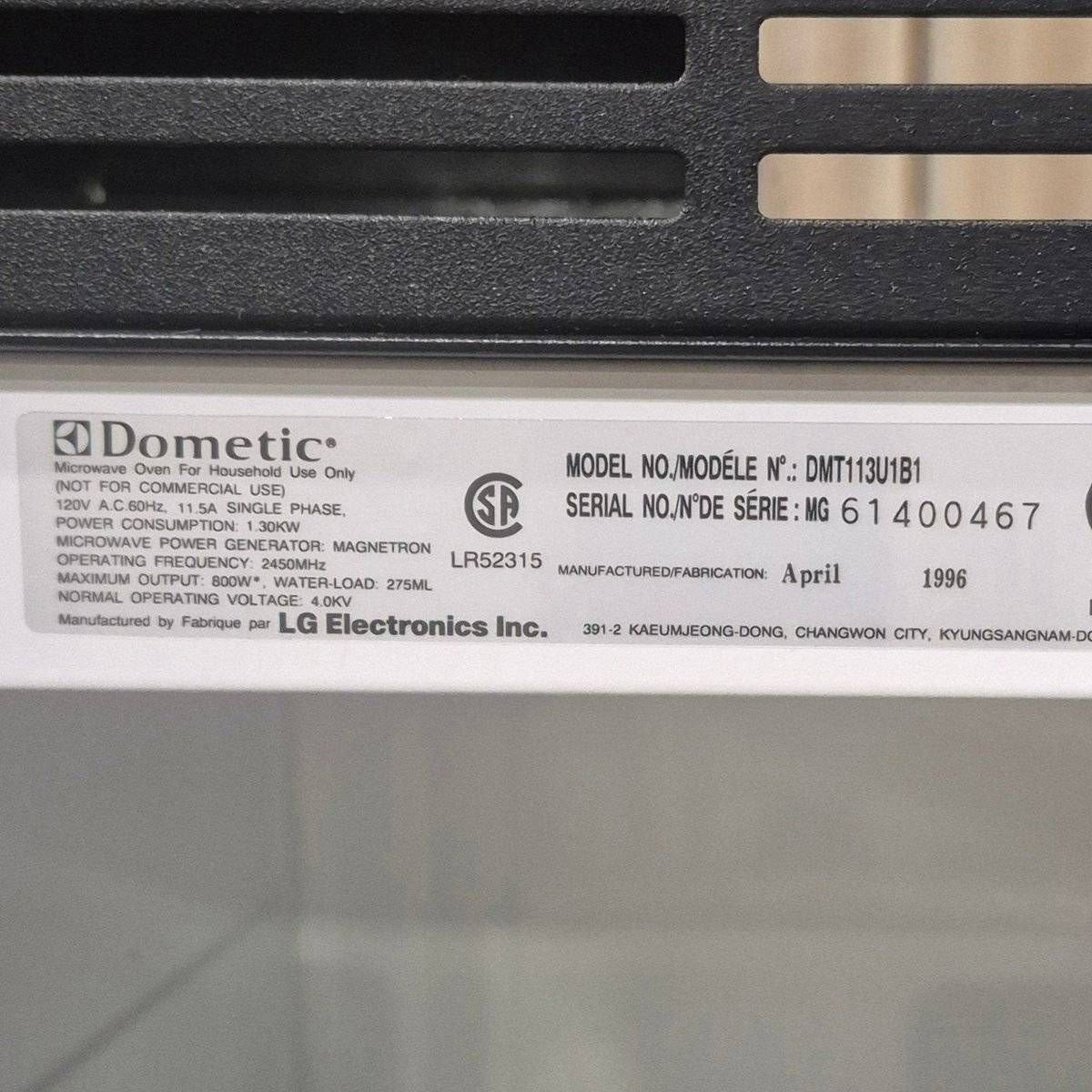 Used Dometic RV Microwave, 20 7/8 x 14 1/8 x 14 1/4 , DMT113U1B1