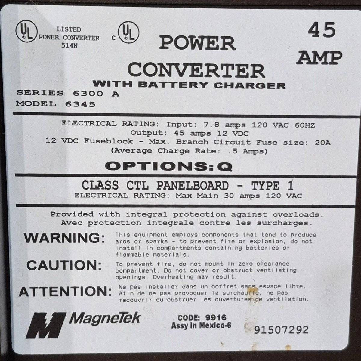 Used 45 AMP Magnetek Converter - Series 6300 A , Model 6345