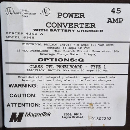 Used 45 AMP Magnetek Converter - Series 6300 A , Model 6345