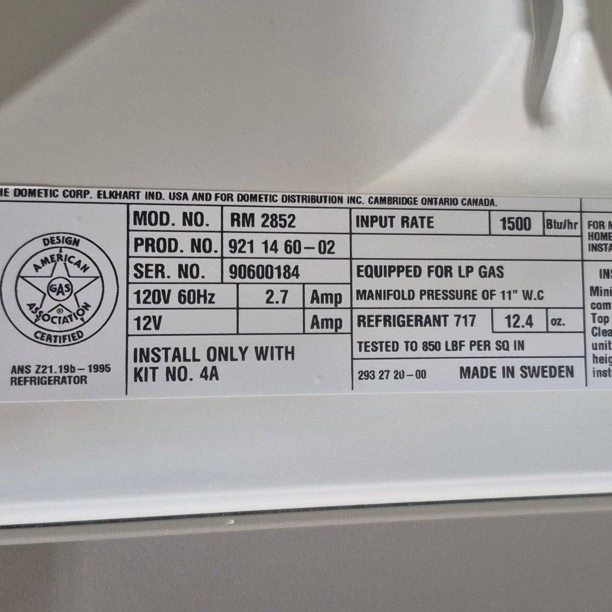 Used Complete Dometic Fridge, 2-Way - RM2852