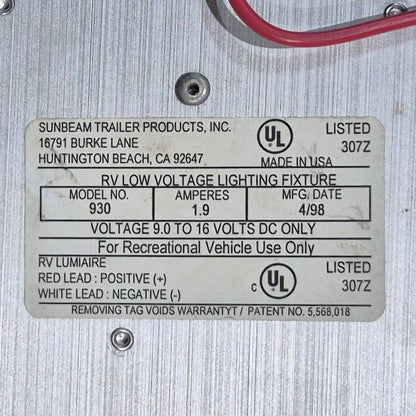 Used RV Luminaire Dual Fluorescent Light Fixture - Model 930