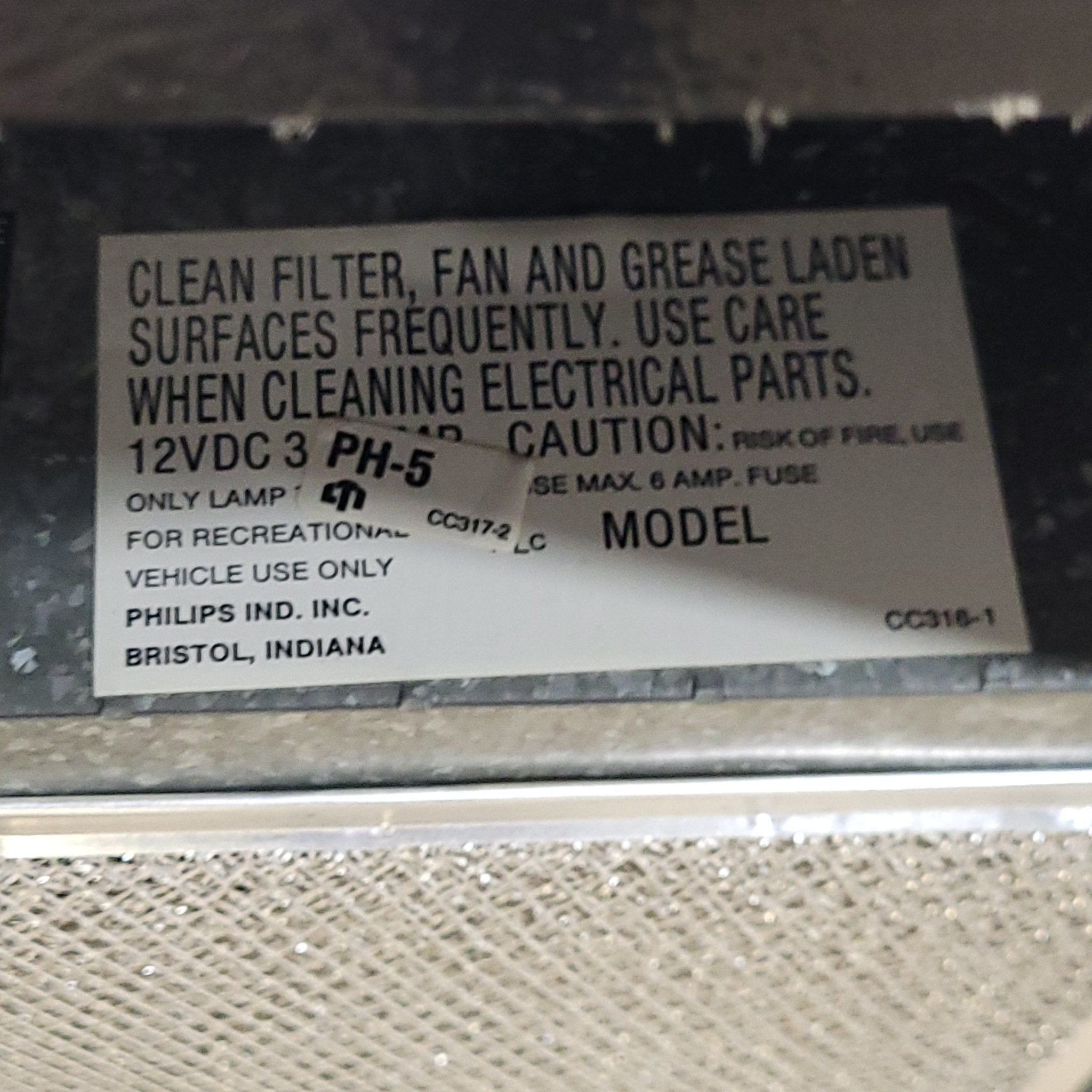 Used Ventline RV Range Hood Fan CC316-1