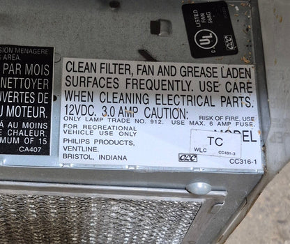 Used Ventline RV Range Hood Fan CC431-3