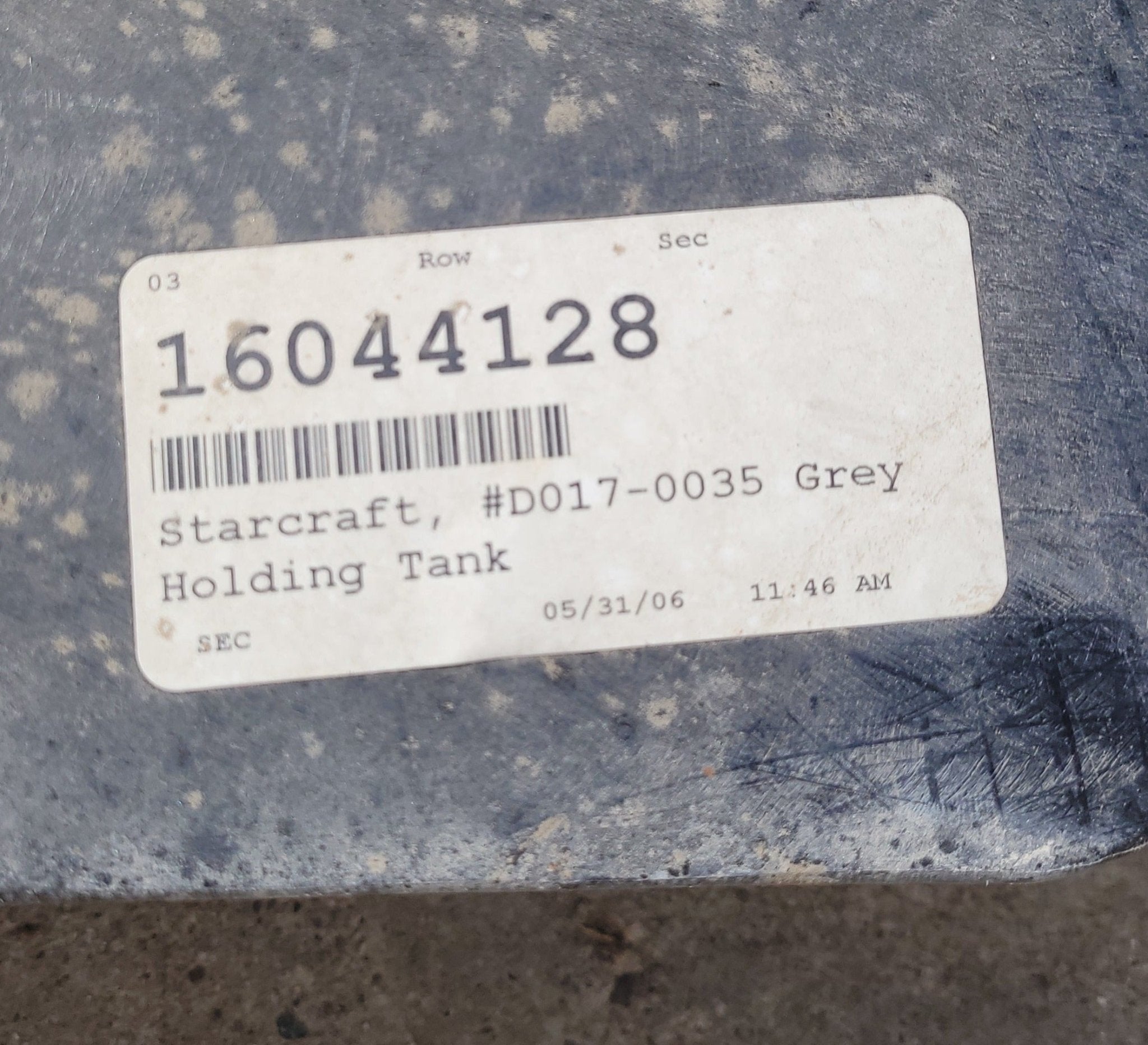 Used Waste/ Grey Water Tank 53 X 20 1/4 X 8 7/8