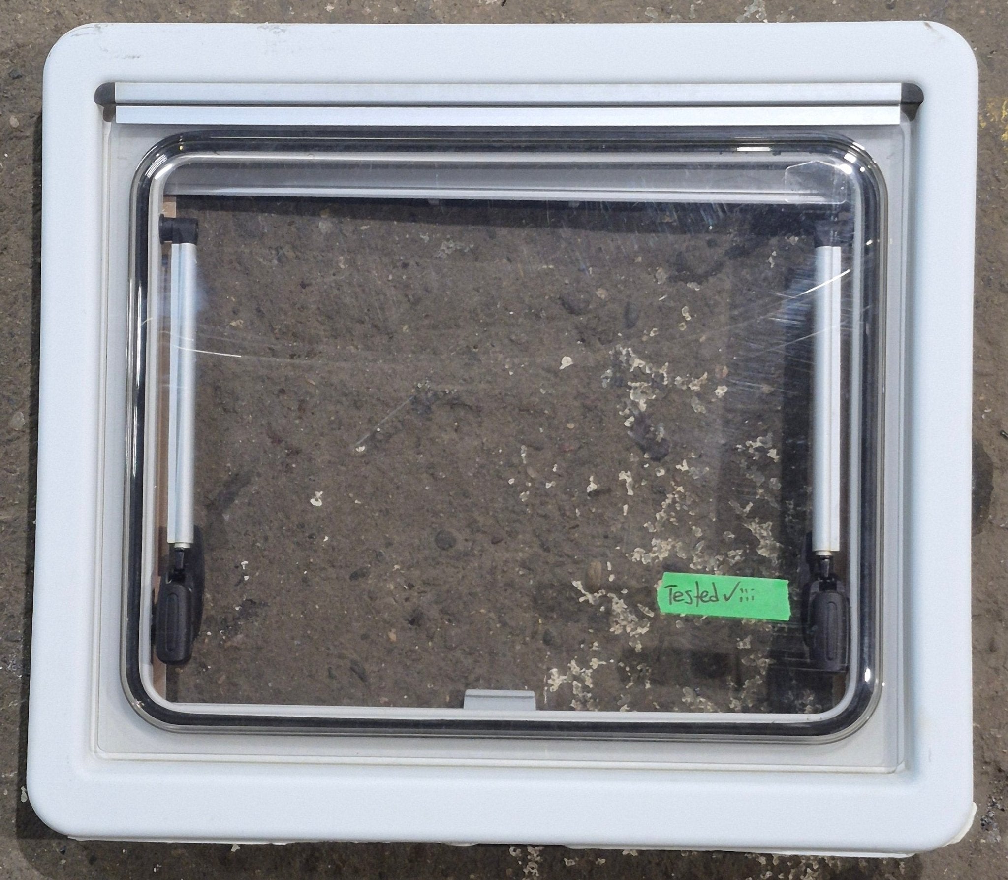 Used White Radius Emergency Opening Window : 18 7/8 W x 16 7/8 H x 1 D
