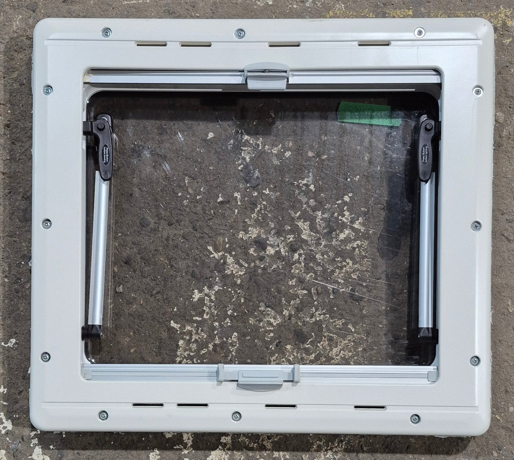 Used White Radius Emergency Opening Window : 18 7/8 W x 16 7/8 H x 1 D
