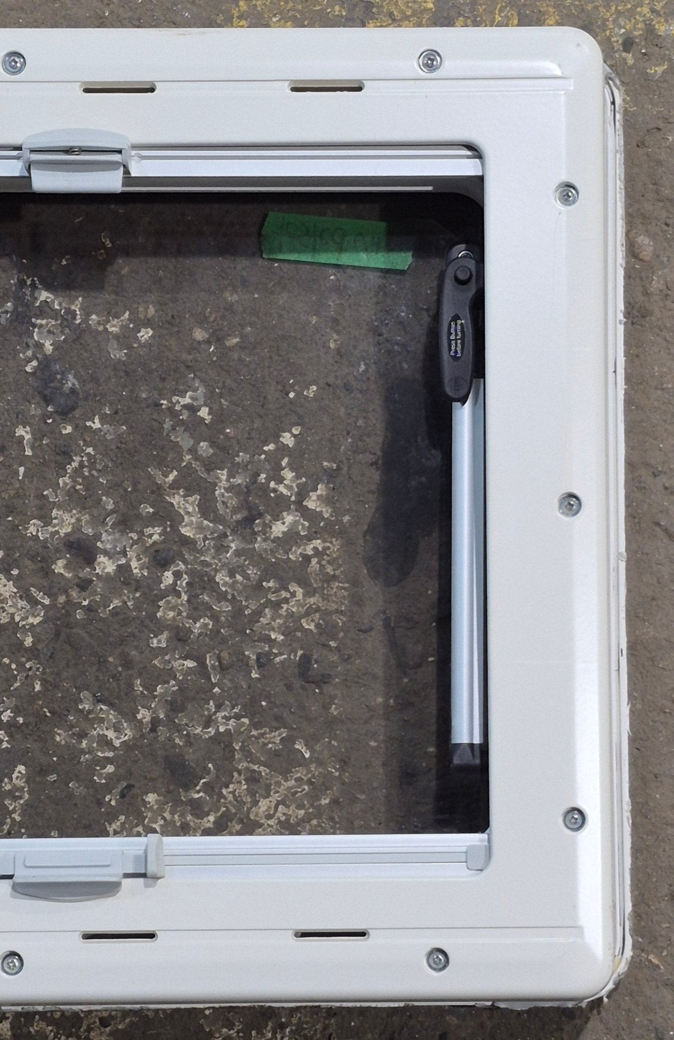 Used White Radius Emergency Opening Window : 18 7/8 W x 16 7/8 H x 1 D