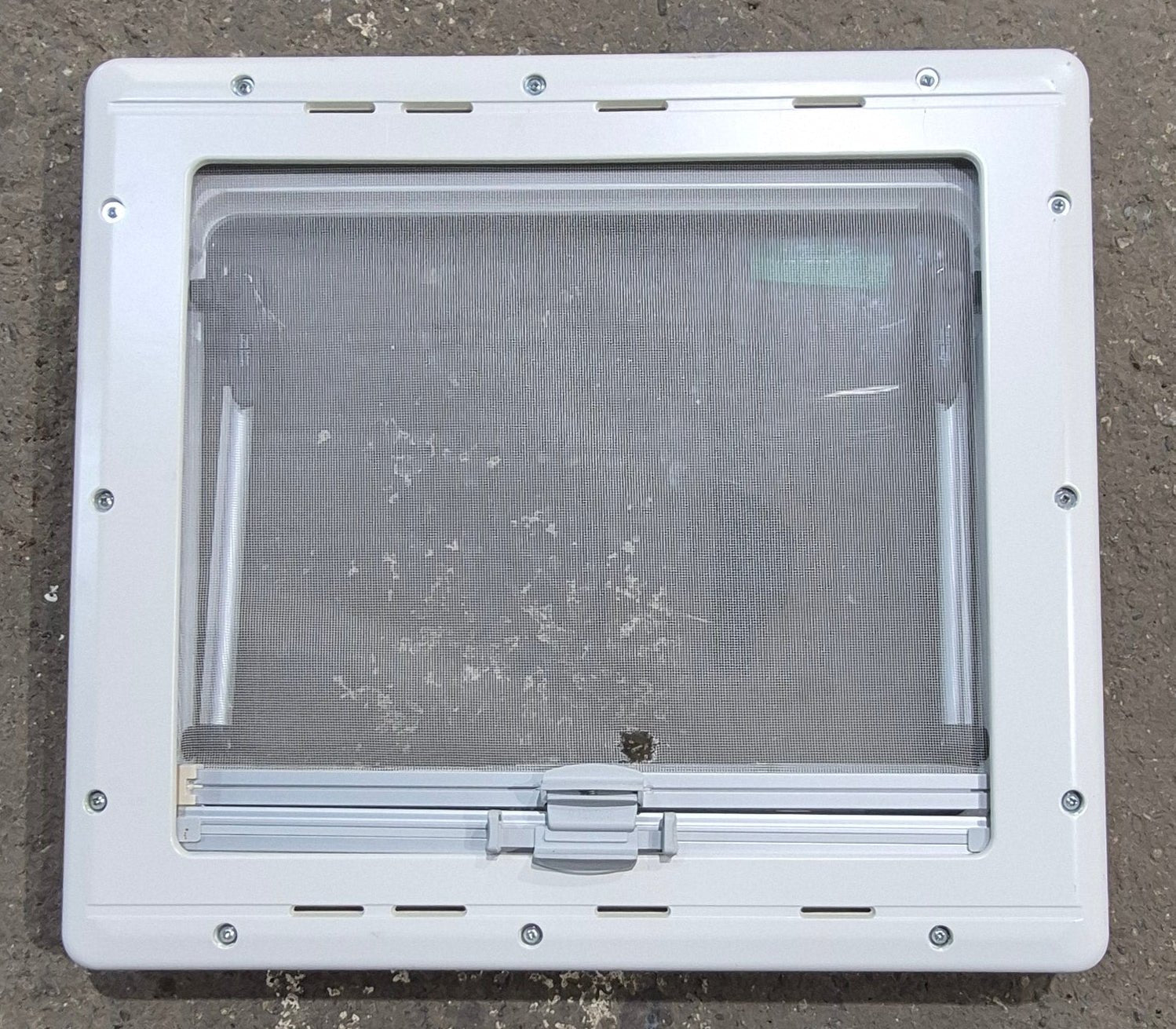 Used White Radius Emergency Opening Window : 18 7/8 W x 16 7/8 H x 1 D