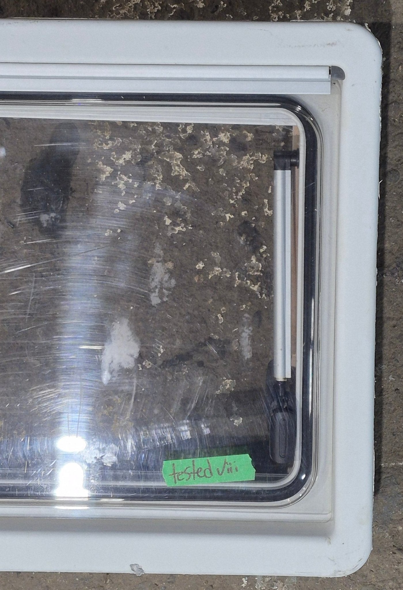 Used White Radius Emergency Opening Window : 18 7/8 W x 16 7/8 H x 1 D