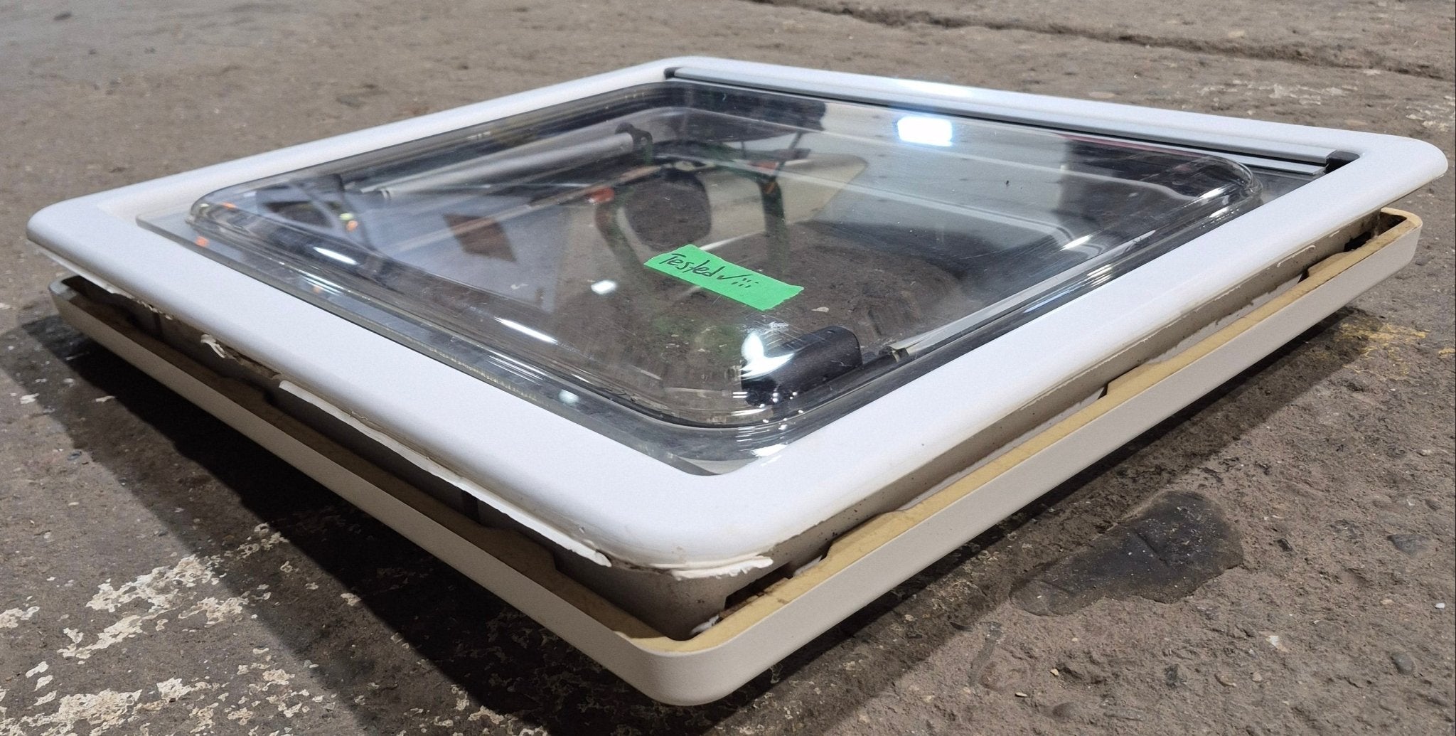 Used White Radius Emergency Opening Window : 18 7/8 W x 16 7/8 H x 1 D