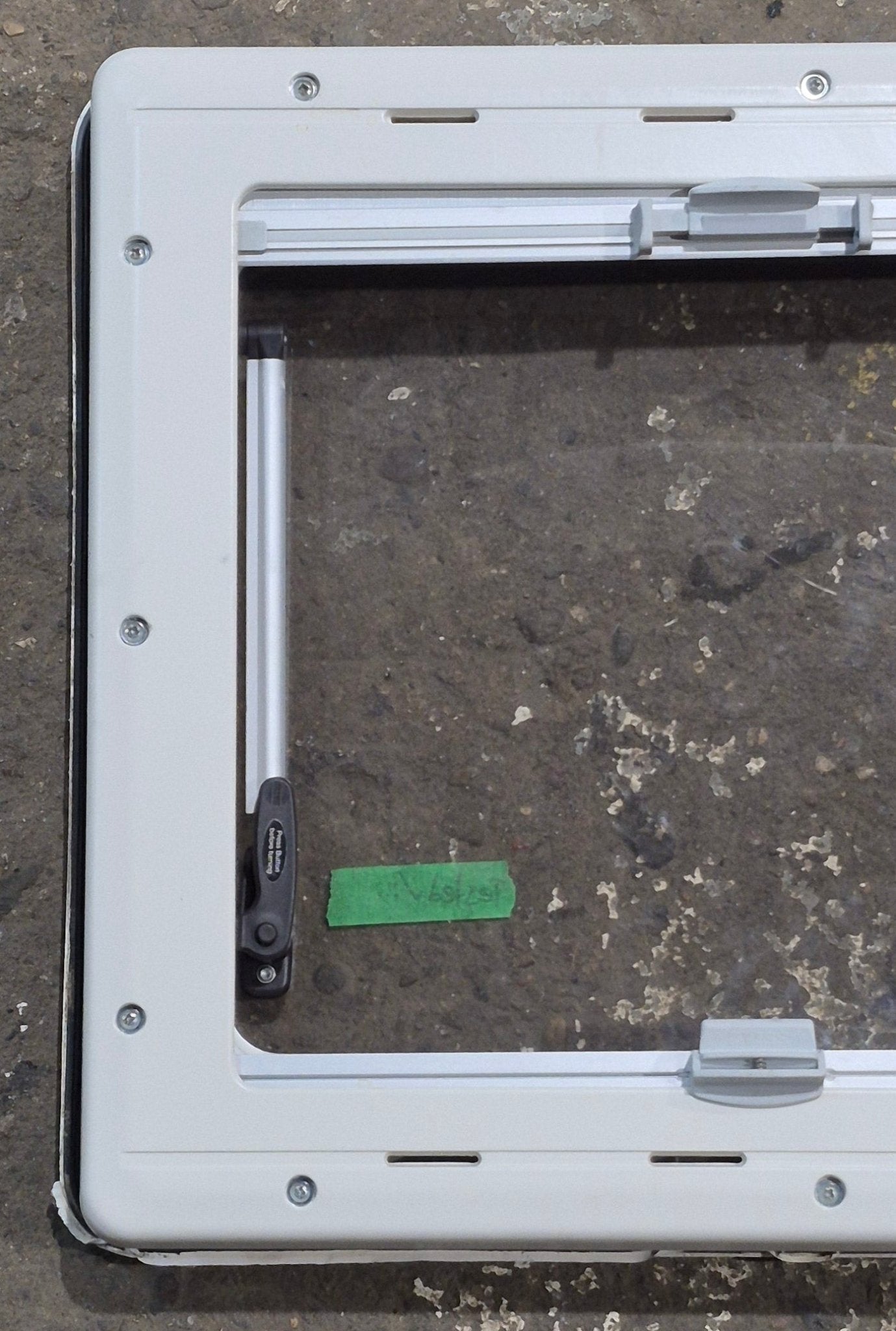 Used White Radius Emergency Opening Window : 18 7/8 W x 16 7/8 H x 1 D