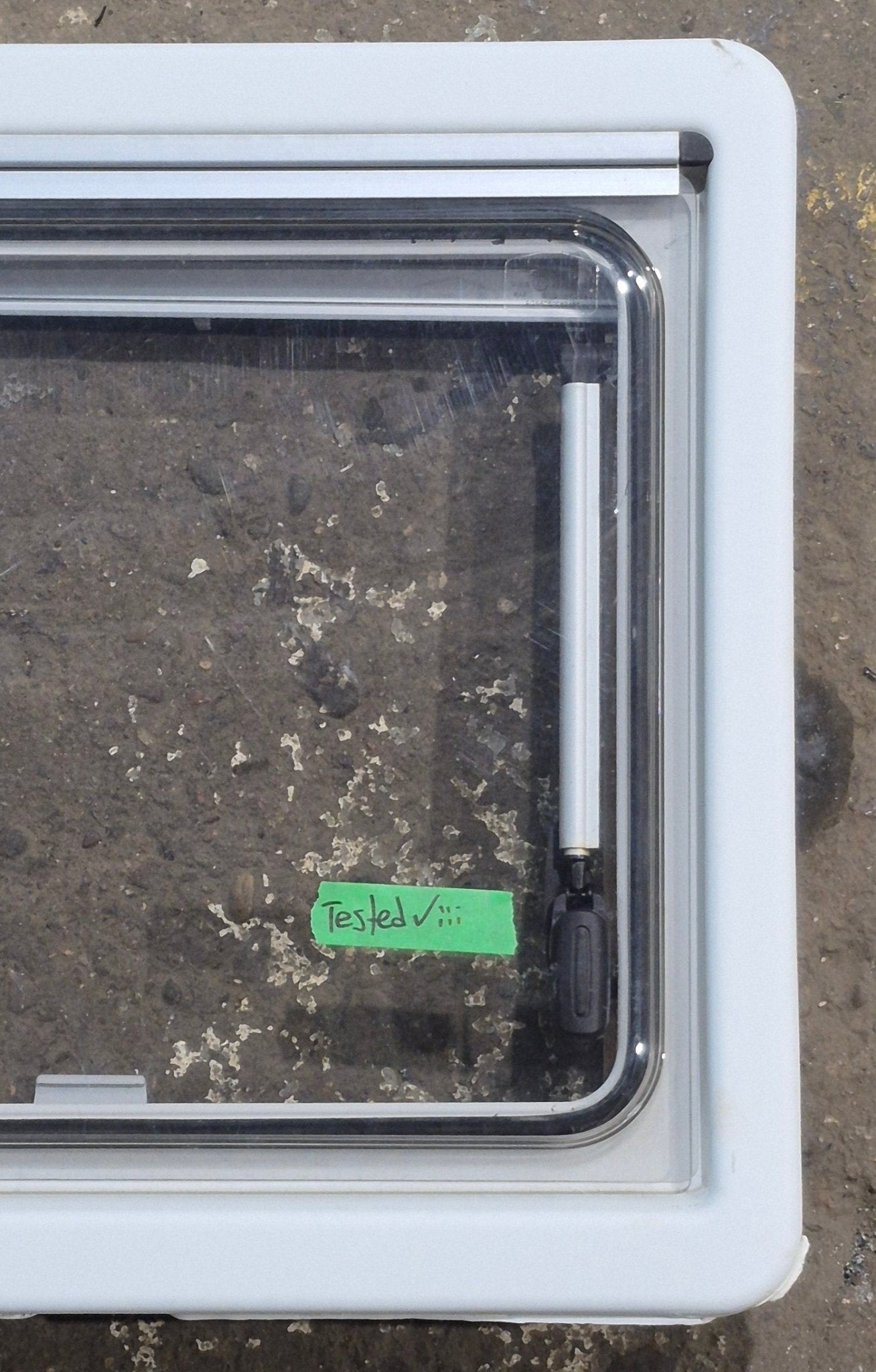 Used White Radius Emergency Opening Window : 18 7/8 W x 16 7/8 H x 1 D