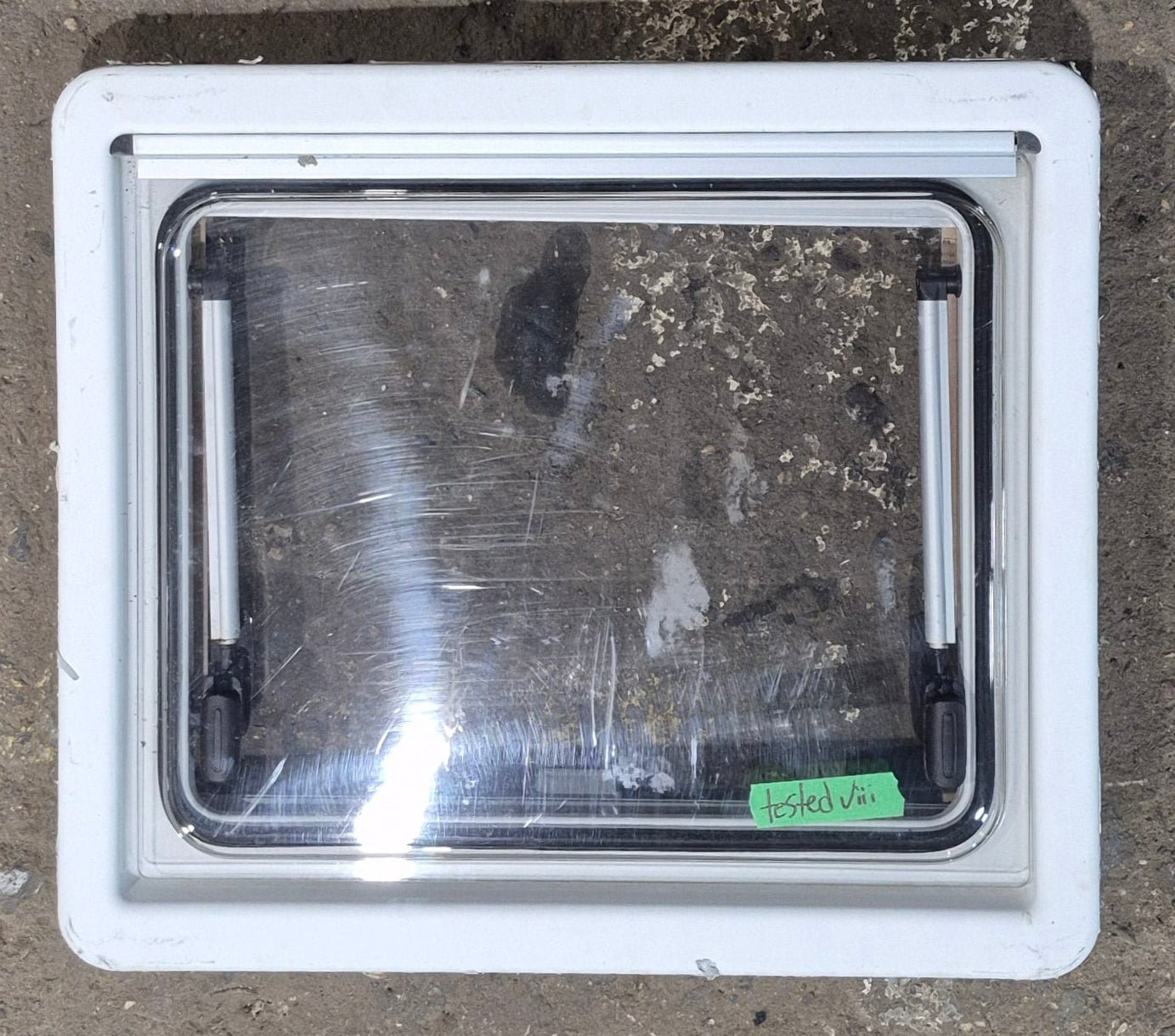 Used White Radius Emergency Opening Window : 18 7/8 W x 16 7/8 H x 1 D