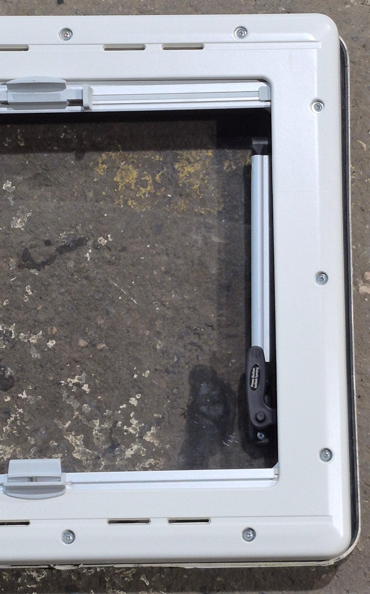 Used White Radius Emergency Opening Window : 18 7/8 W x 16 7/8 H x 1 D