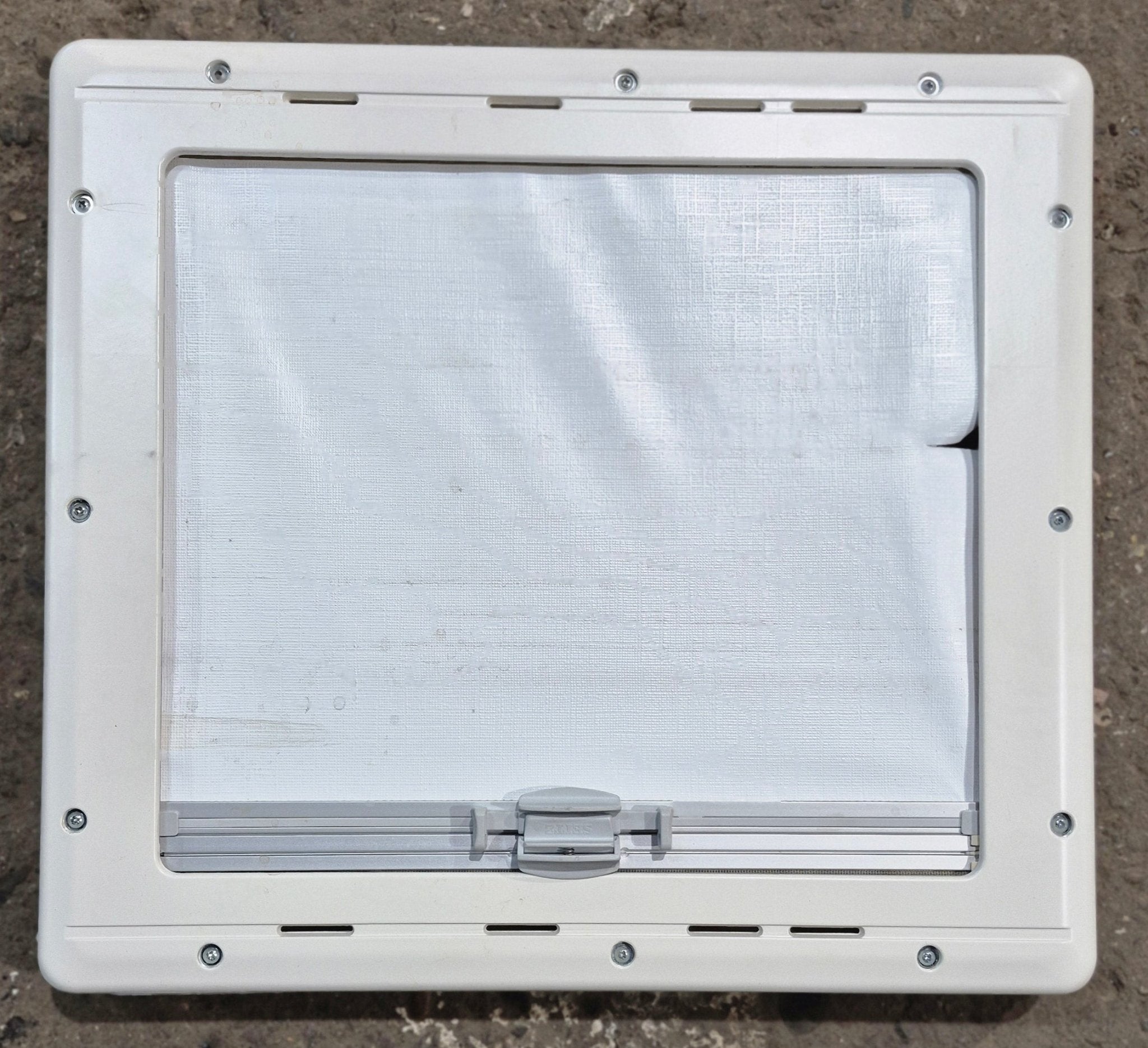 Used White Radius Emergency Opening Window : 18 7/8 W x 16 7/8 H x 1 D