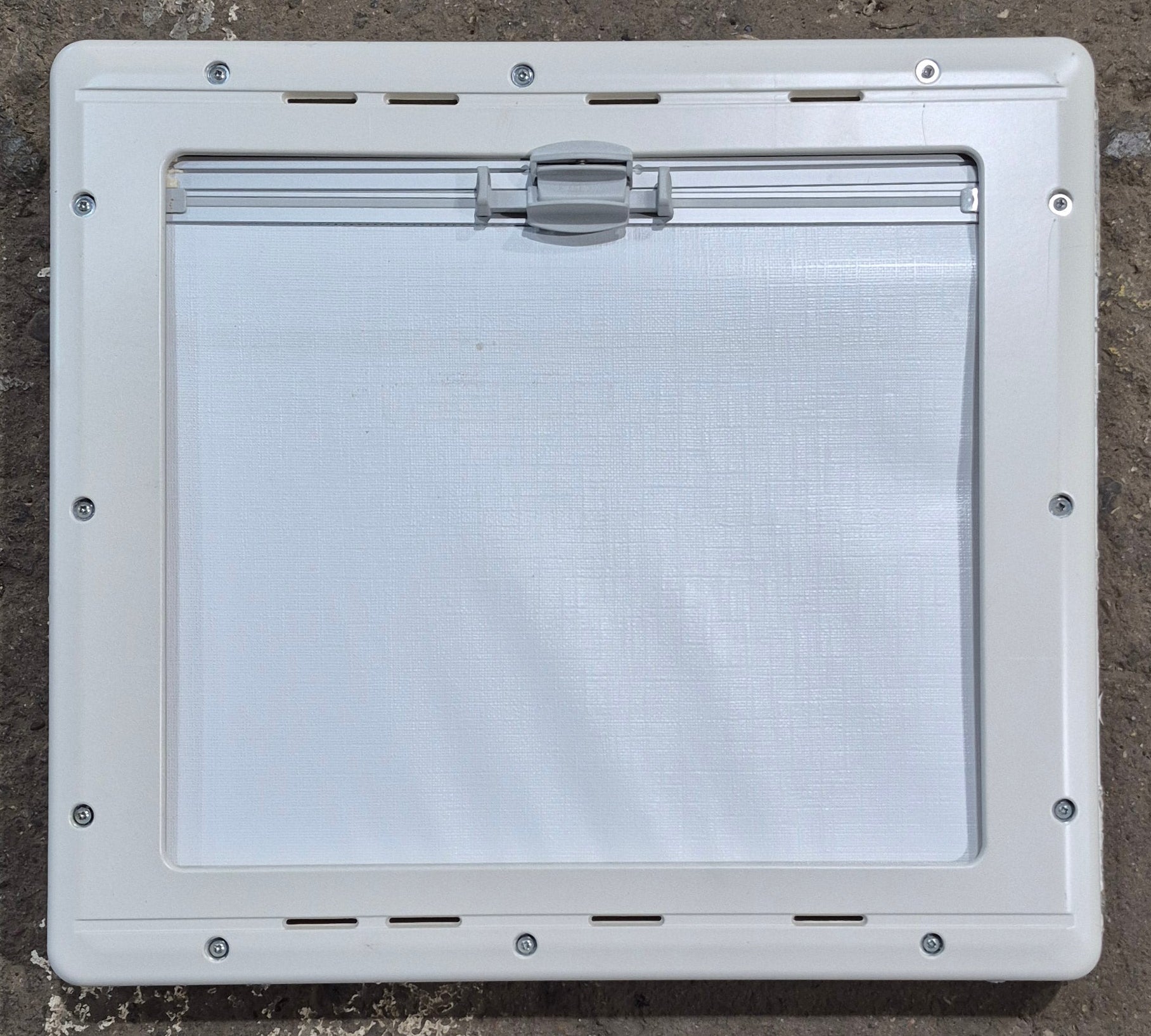 Used White Radius Emergency Opening Window : 18 7/8 W x 16 7/8 H x 1 D