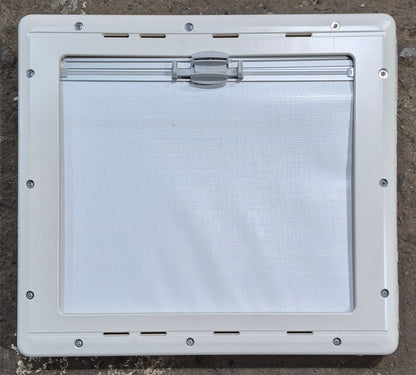 Used White Radius Emergency Opening Window : 18 7/8 W x 16 7/8 H x 1 D
