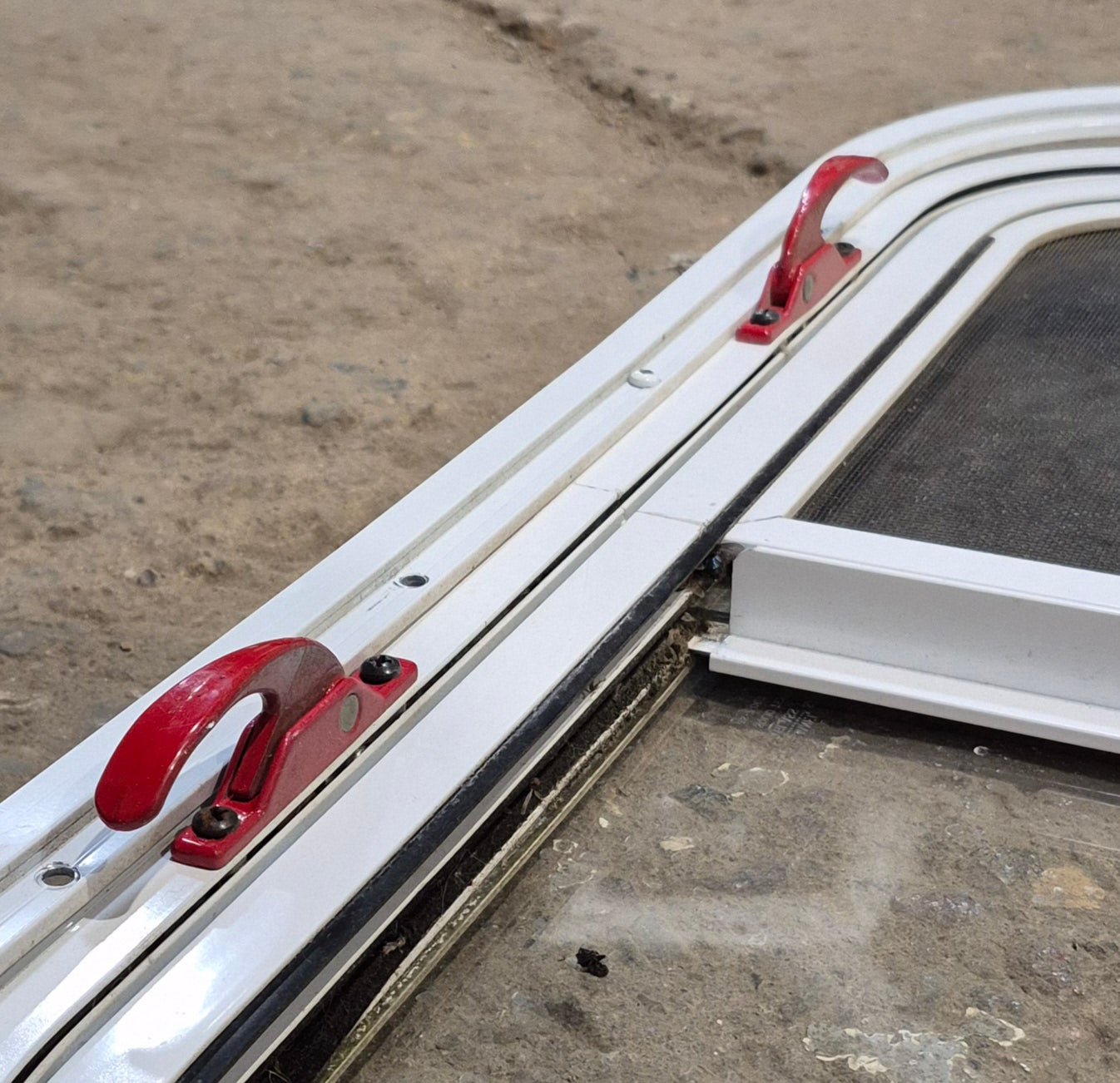 Used White Radius Emergency Opening Window : 25 1/2 W x 19 1/2 H x 1 1/4 D