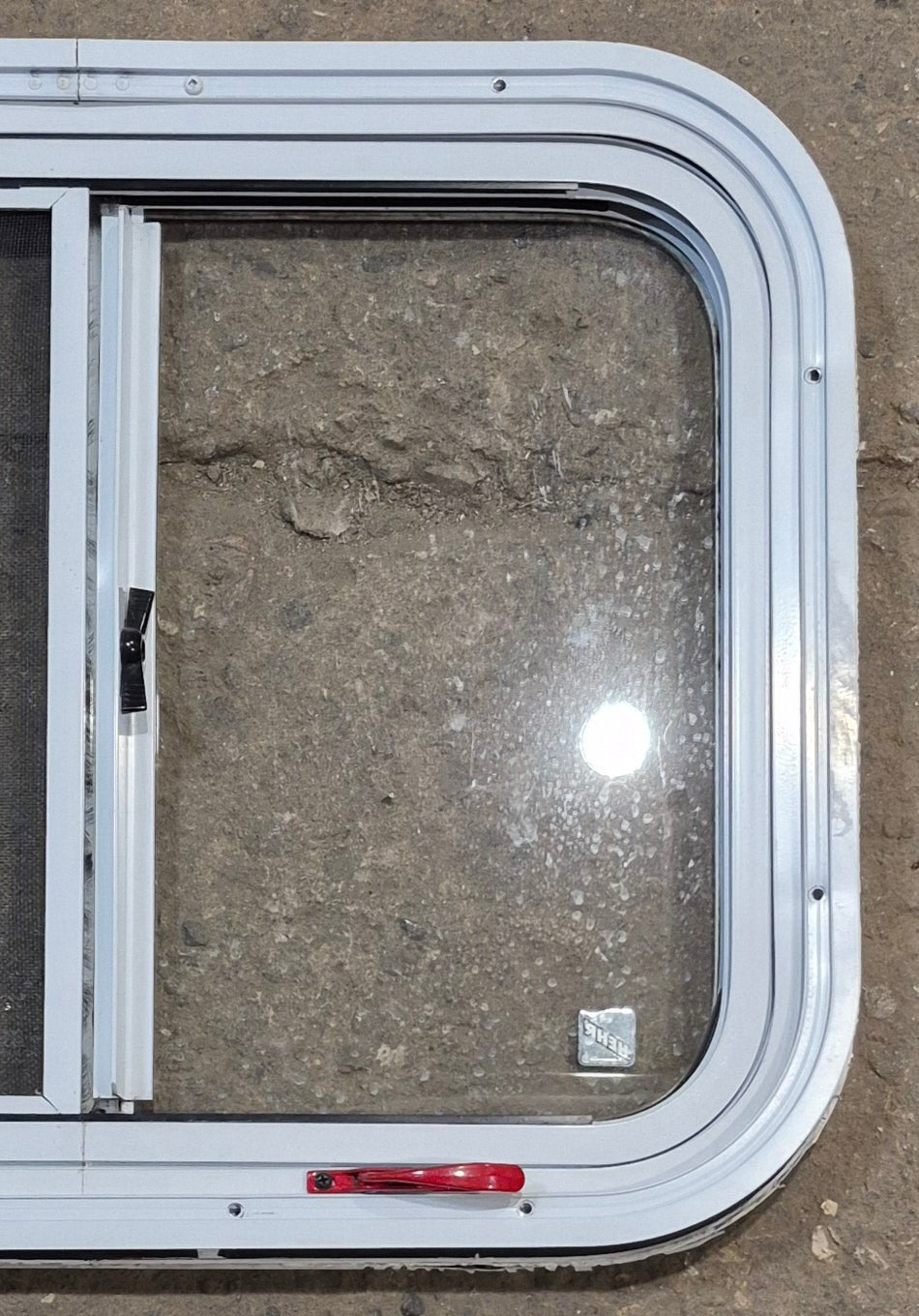 Used White Radius Emergency Opening Window : 25 1/2 W x 19 1/2 H x 1 1/4 D