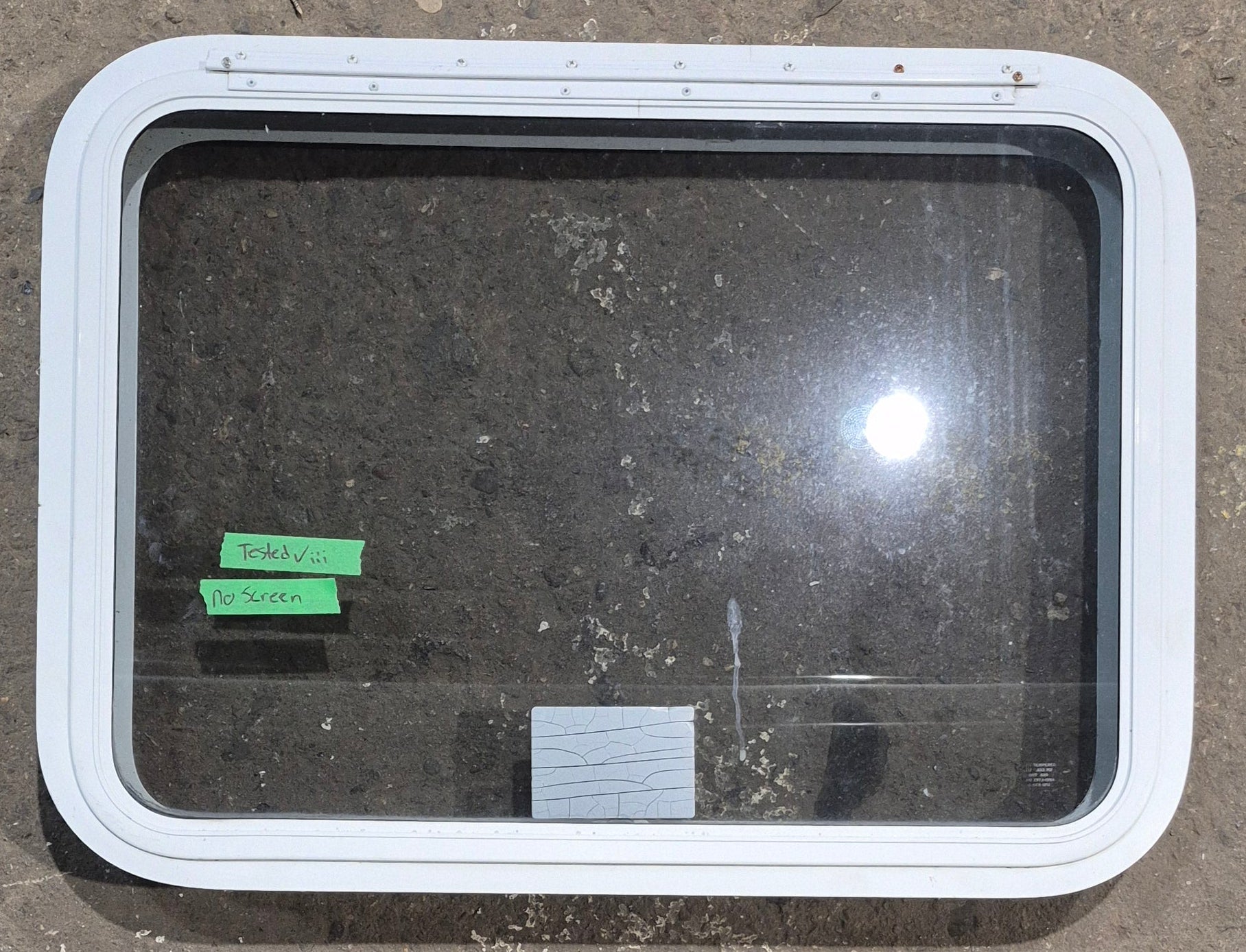 Used White Radius Emergency Opening Window : 29 1/4 W x 21 1/4 H x 1 3/4 D