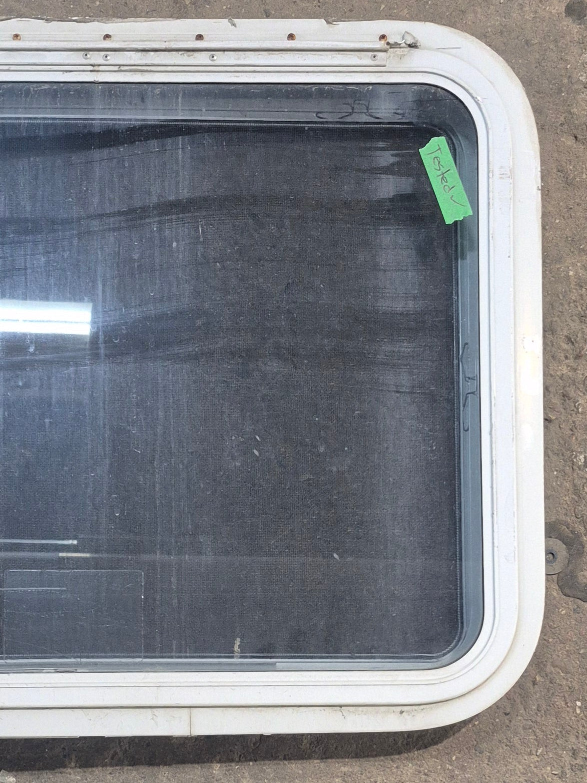 Used White Radius Emergency Opening Window : 29 1/4 W x 21 1/4 H x 1 7/8 D