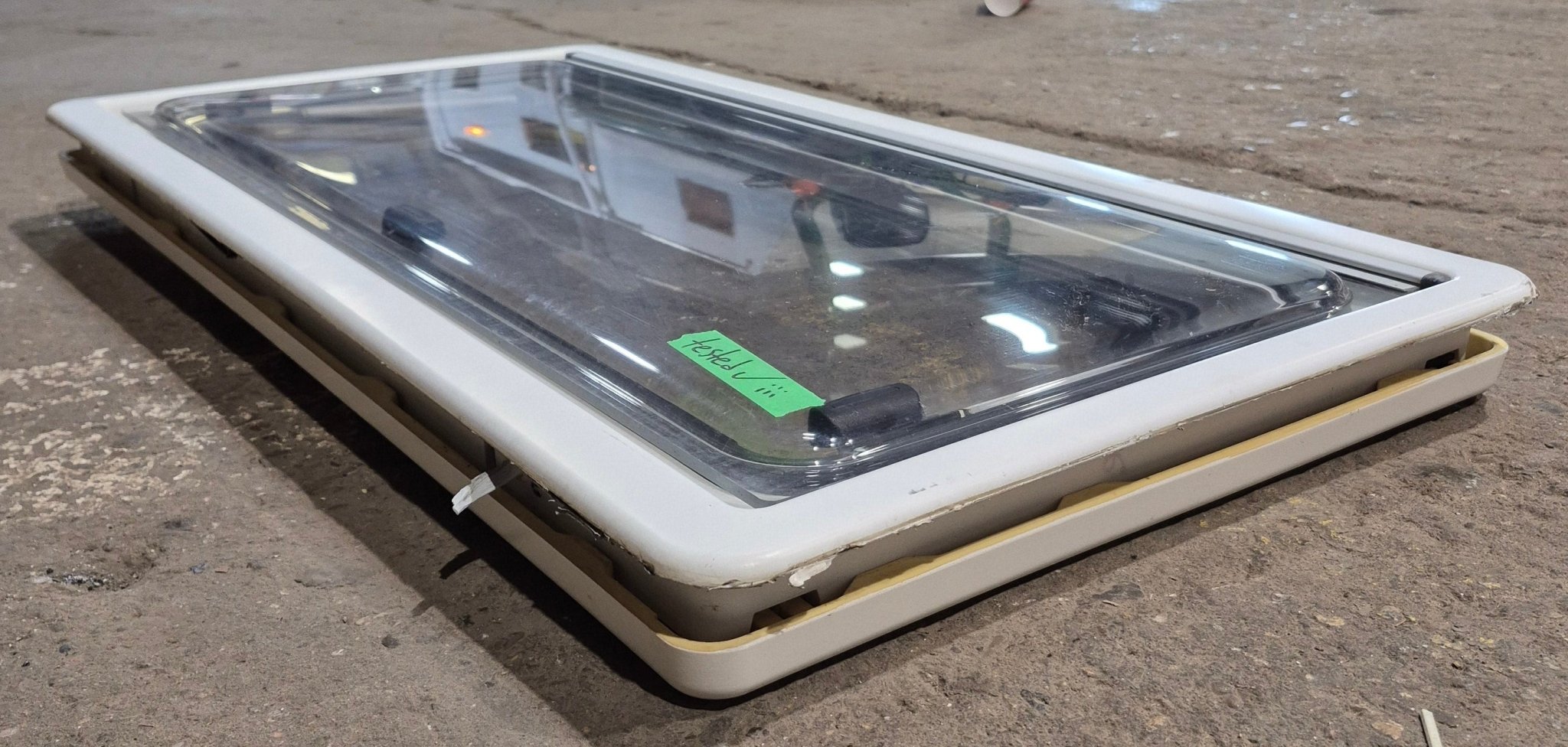 Used White Radius Emergency Opening Window : 34 3/4 W x 16 7/8 H x 1 1/8 D