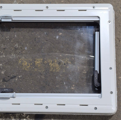 Used White Radius Emergency Opening Window : 34 3/4 W x 16 7/8 H x 1 1/8 D