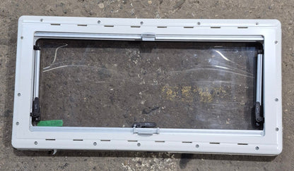 Used White Radius Emergency Opening Window : 34 3/4 W x 16 7/8 H x 1 1/8 D