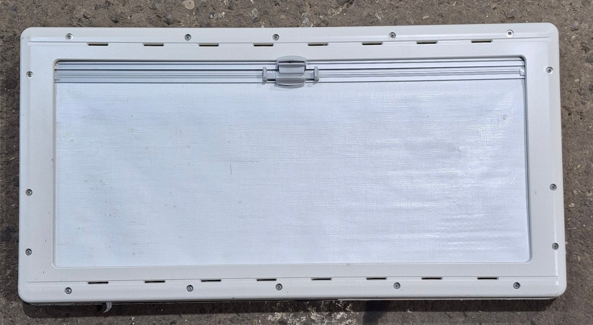 Used White Radius Emergency Opening Window : 34 3/4 W x 16 7/8 H x 1 1/8 D