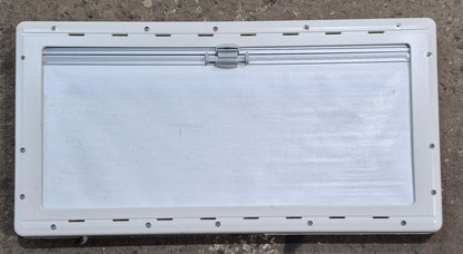 Used White Radius Emergency Opening Window : 34 3/4 W x 16 7/8 H x 1 1/8 D