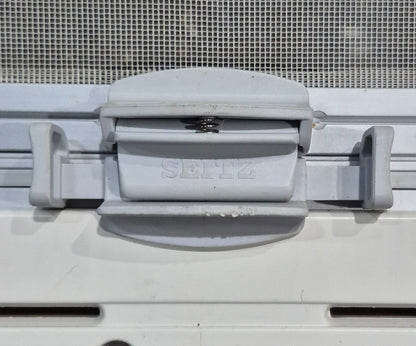 Used White Radius Emergency Opening Window : 34 3/4 W x 16 7/8 H x 1 1/8 D