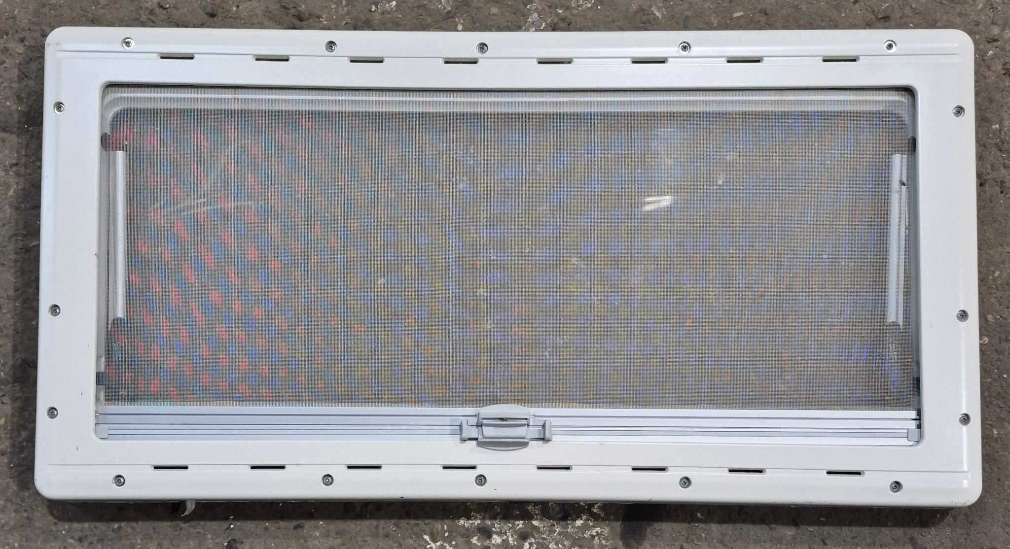 Used White Radius Emergency Opening Window : 34 3/4 W x 16 7/8 H x 1 1/8 D