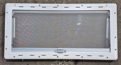 Used White Radius Emergency Opening Window : 34 3/4 W x 16 7/8 H x 1 1/8 D