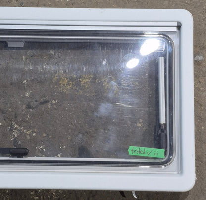 Used White Radius Emergency Opening Window : 34 3/4 W x 16 7/8 H x 1 1/8 D