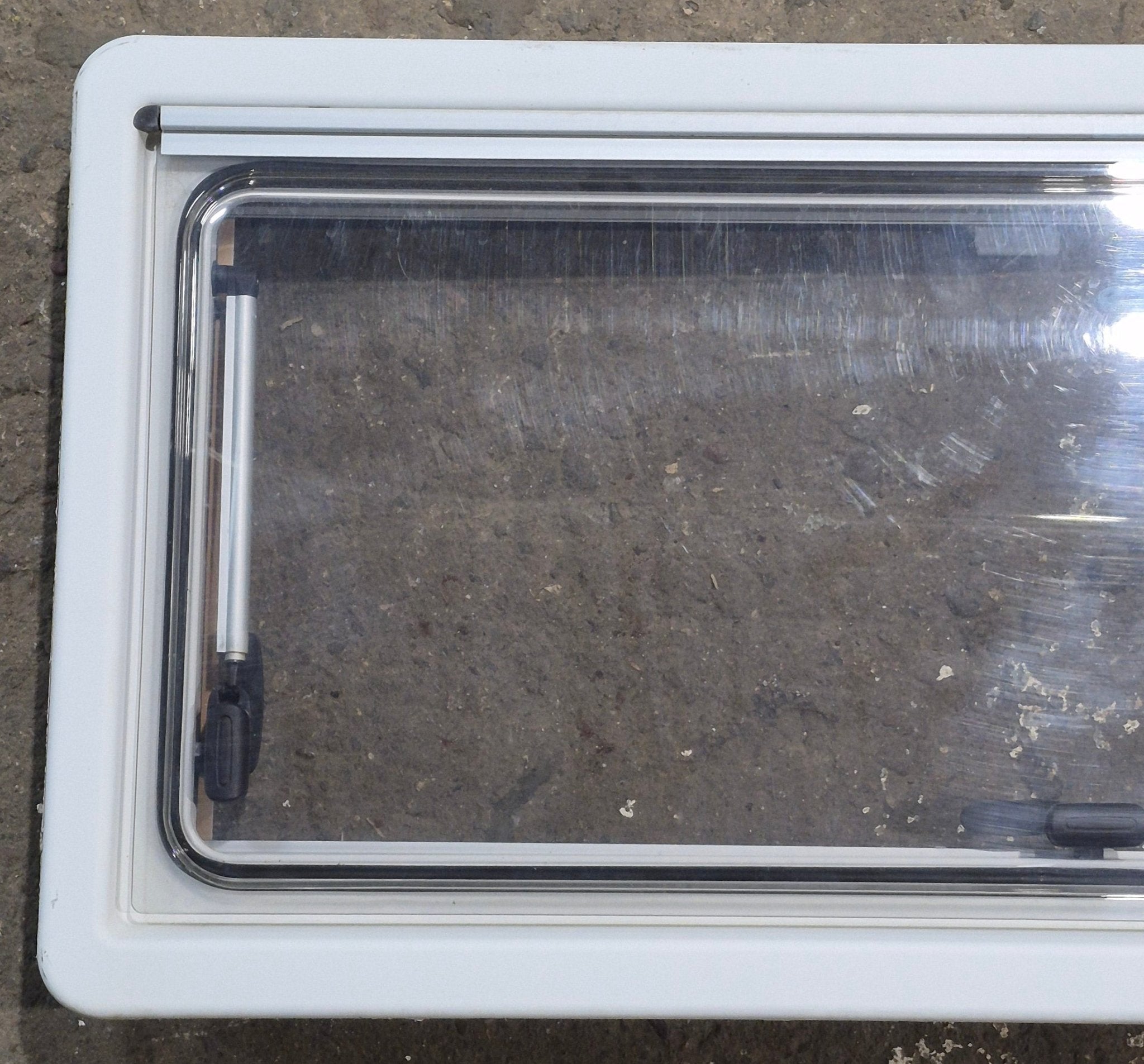 Used White Radius Emergency Opening Window : 34 3/4 W x 16 7/8 H x 1 1/8 D