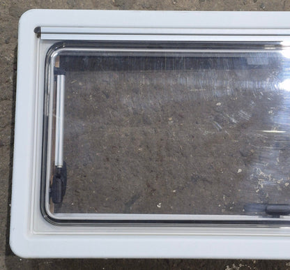 Used White Radius Emergency Opening Window : 34 3/4 W x 16 7/8 H x 1 1/8 D