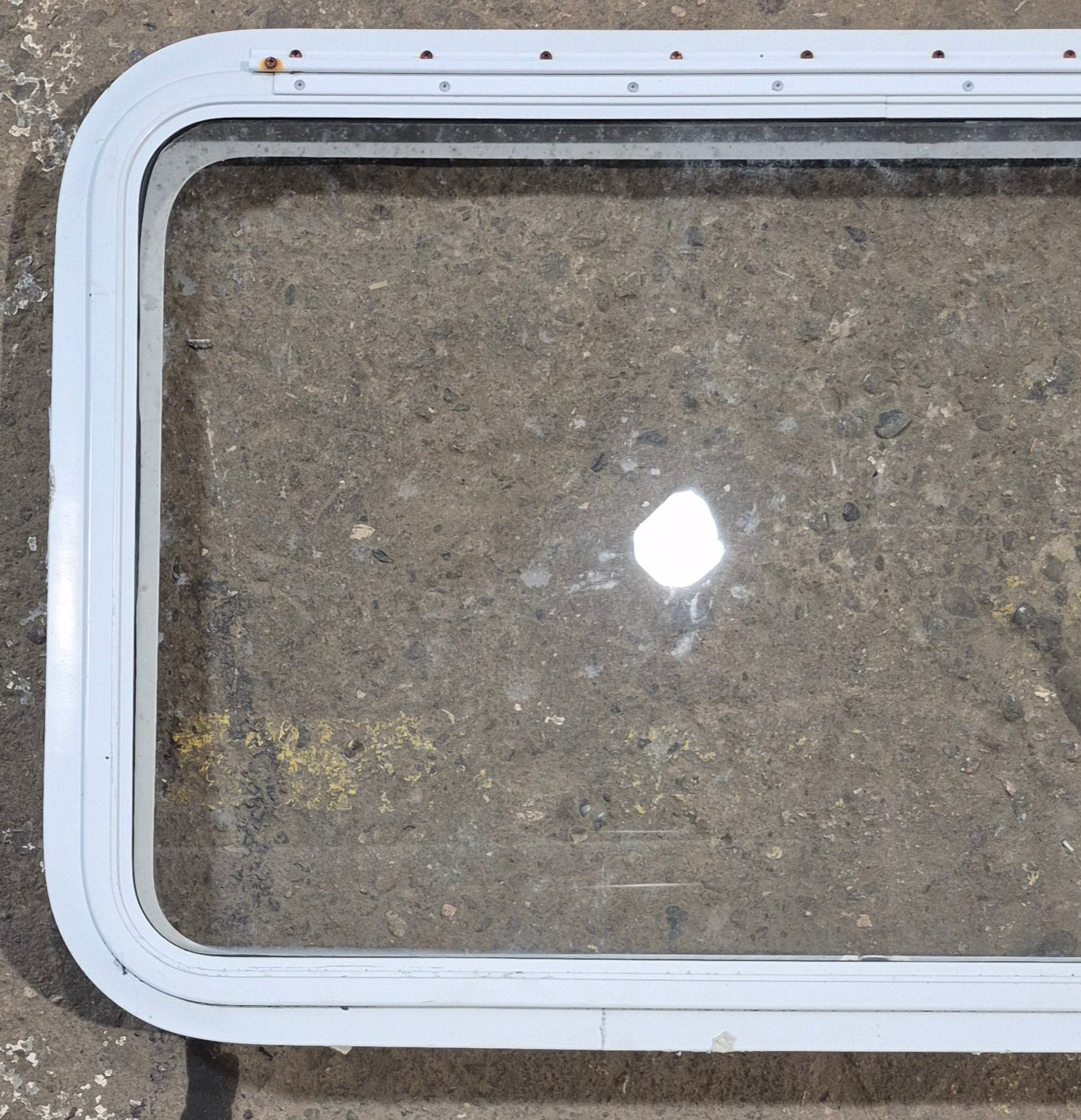 Used White Radius Emergency Opening Window : 35 1/2 W x 21 1/4 H x 1 7/8 D