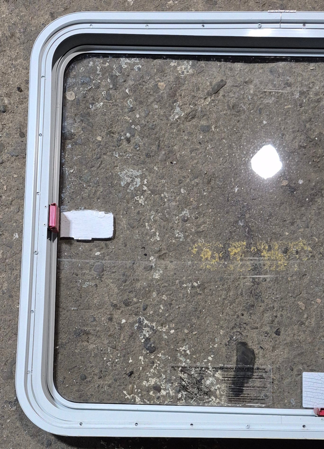 Used White Radius Emergency Opening Window : 35 1/2 W x 29 1/2 H x 2 D