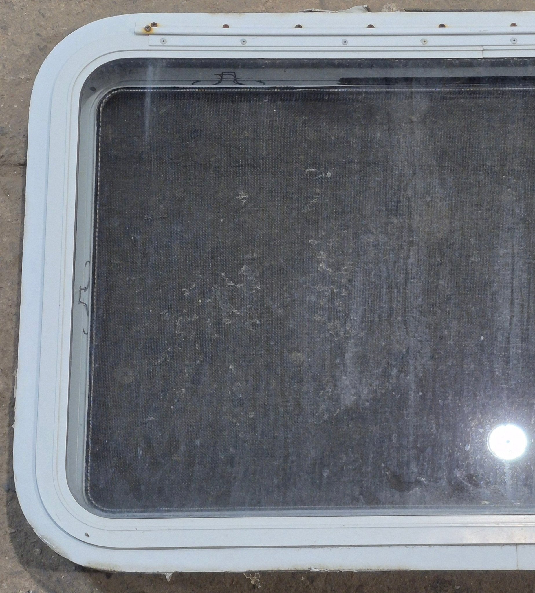 Used White Radius Emergency Opening Window : 35 1/4 W x 21 1/4 H x 1 7/8 D