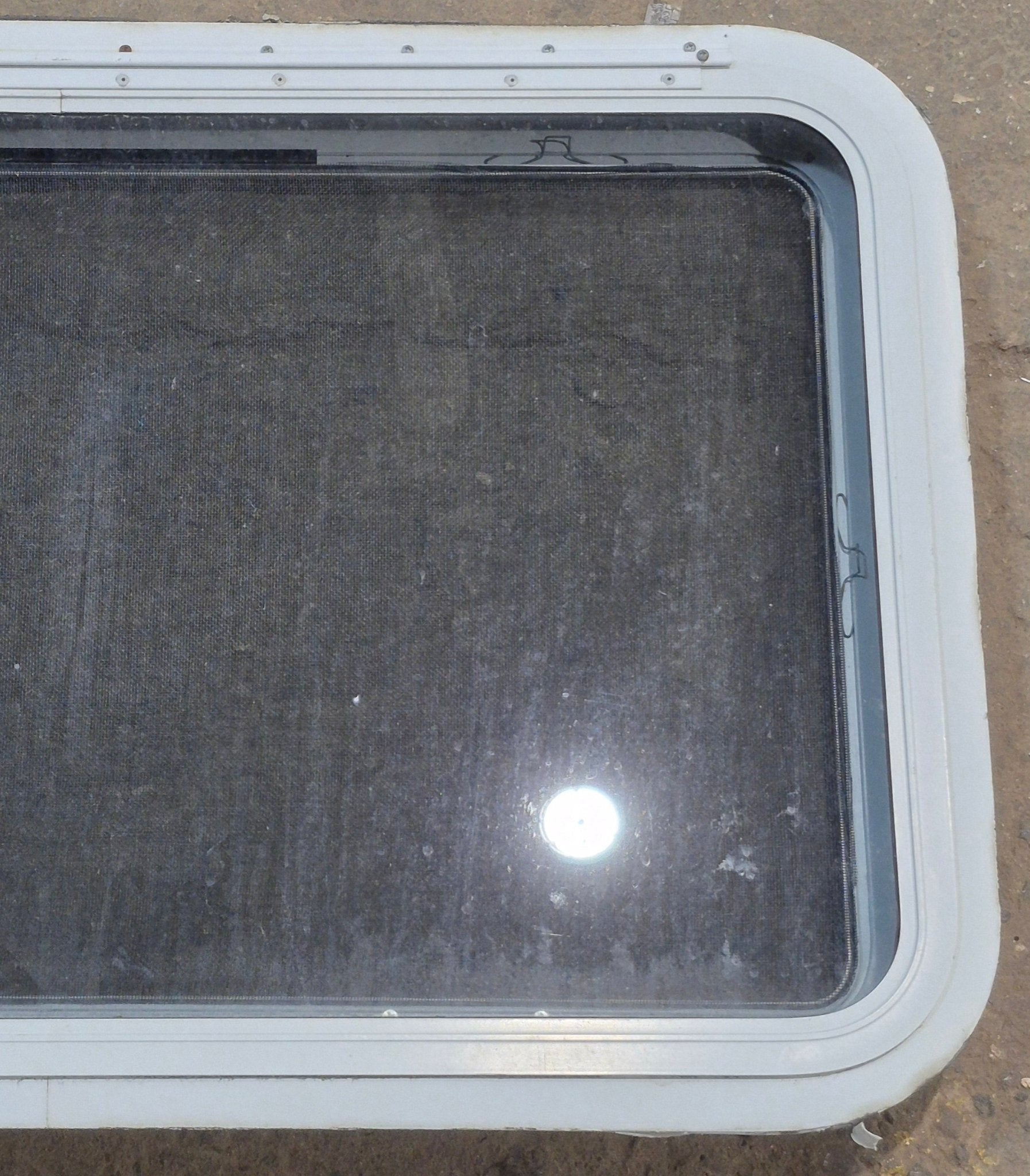 Used White Radius Emergency Opening Window : 35 1/4 W x 21 1/4 H x 1 7/8 D