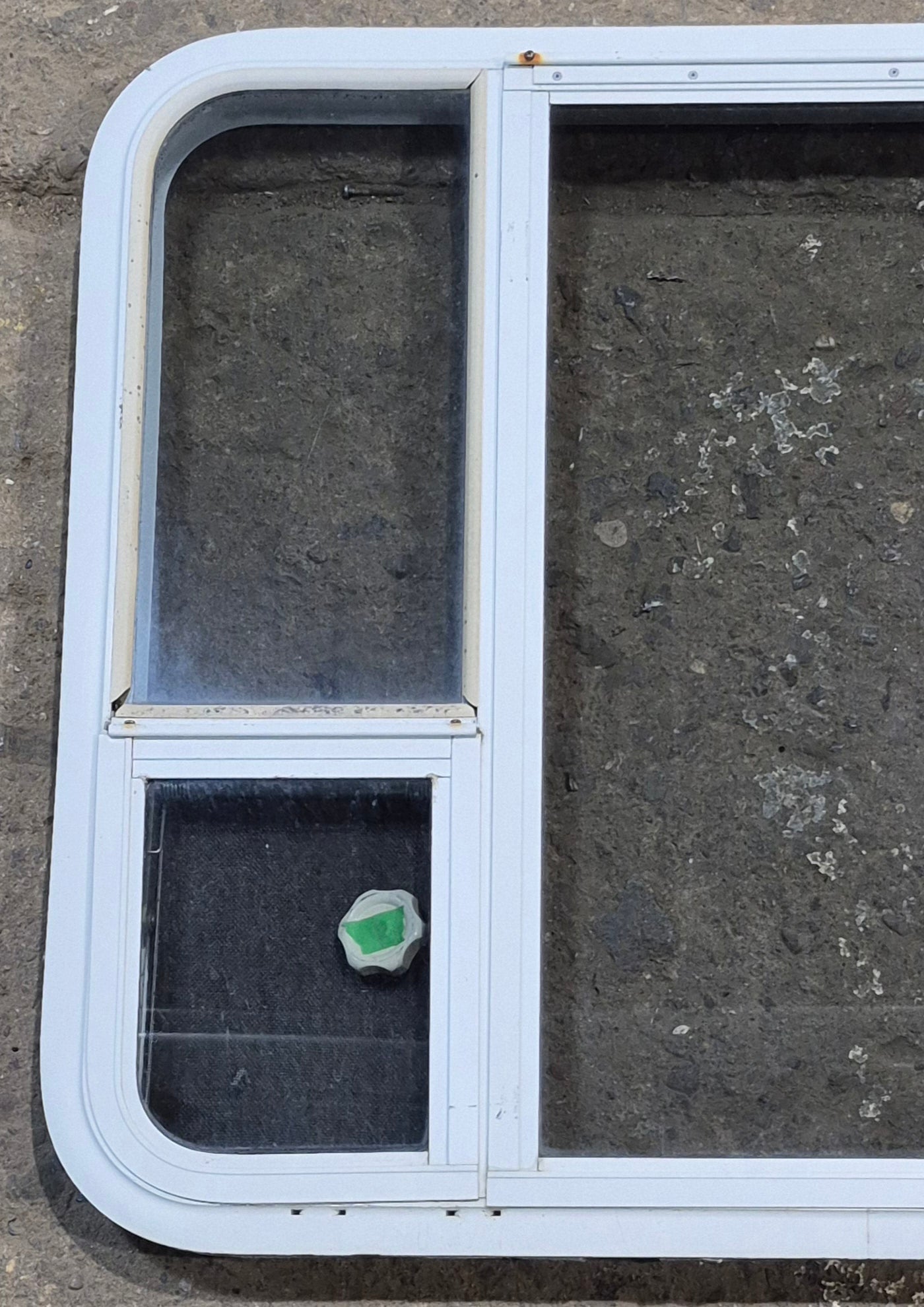 Used White Radius Emergency Opening Window : 35 1/4 W x 28 1/4 H x 1 7/8 D