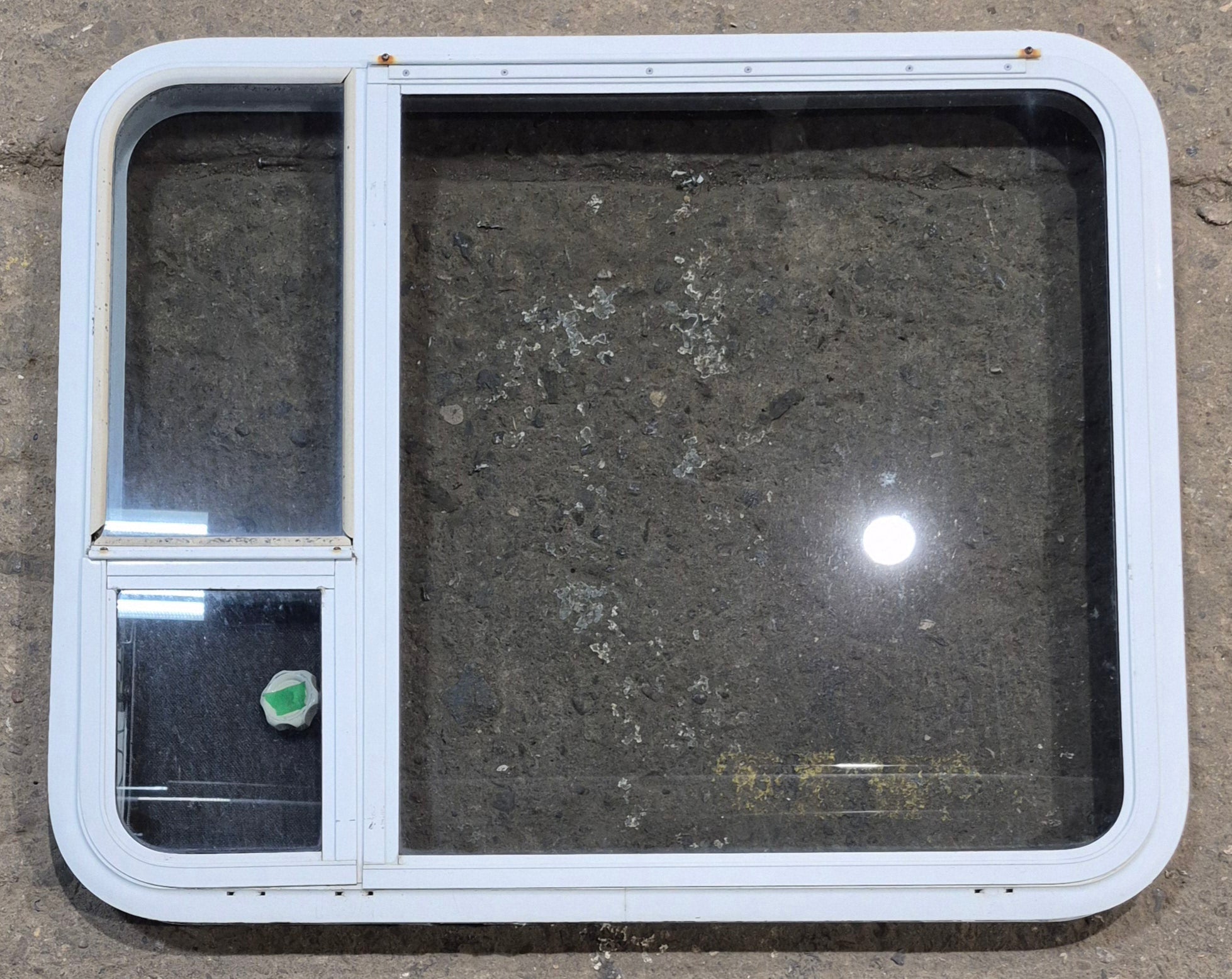 Used White Radius Emergency Opening Window : 35 1/4 W x 28 1/4 H x 1 7/8 D